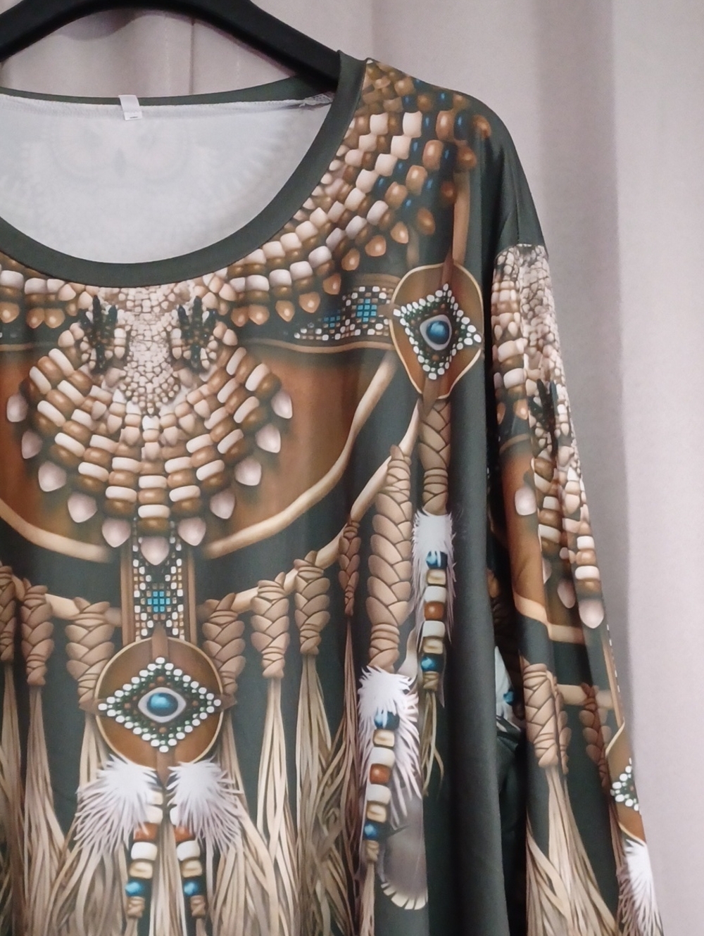Native American Tribal Style Long Sleeve Crewneck Stretch Knit Graphic Top Plus - Picture 5 of 15